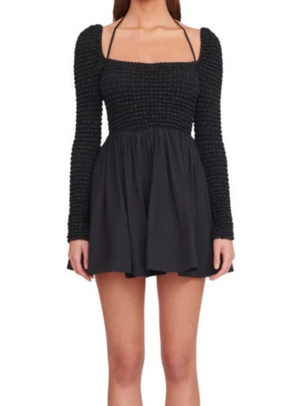 NWT STAUD Cassidy Fit & Flare Long Sleeve Mini Dress Black Size Medium